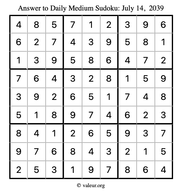 Answer to medium sudoku July 14, 2039