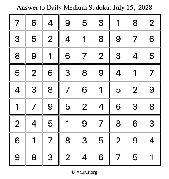 Answer to medium sudoku July 15, 2028
