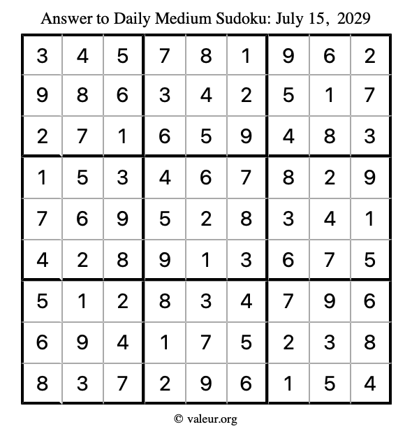 Answer to medium sudoku July 15, 2029