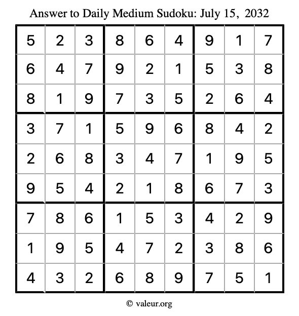 Answer to medium sudoku July 15, 2032