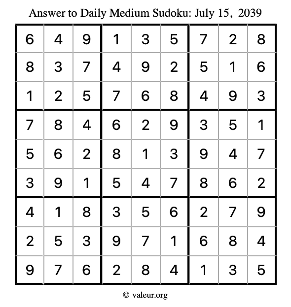 Answer to medium sudoku July 15, 2039