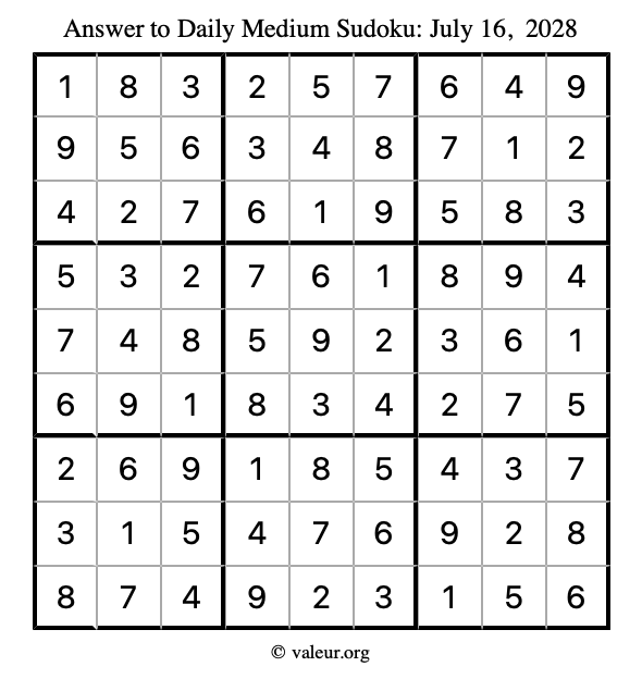 Answer to medium sudoku July 16, 2028