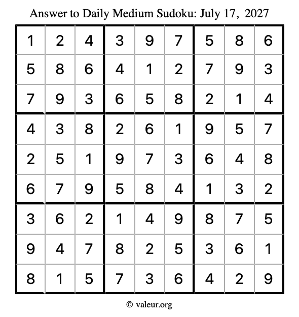 Answer to medium sudoku July 17, 2027