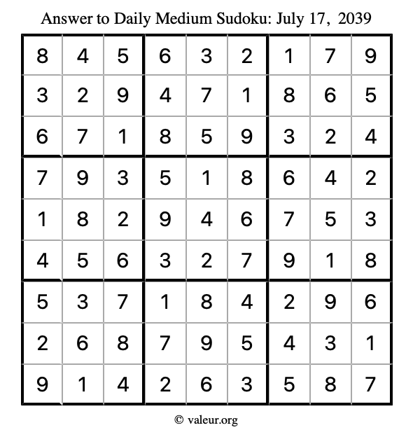 Answer to medium sudoku July 17, 2039