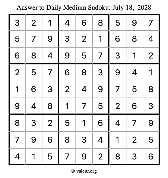 Answer to medium sudoku July 18, 2028
