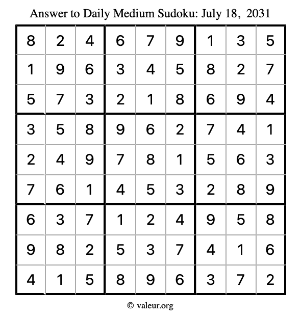 Answer to medium sudoku July 18, 2031