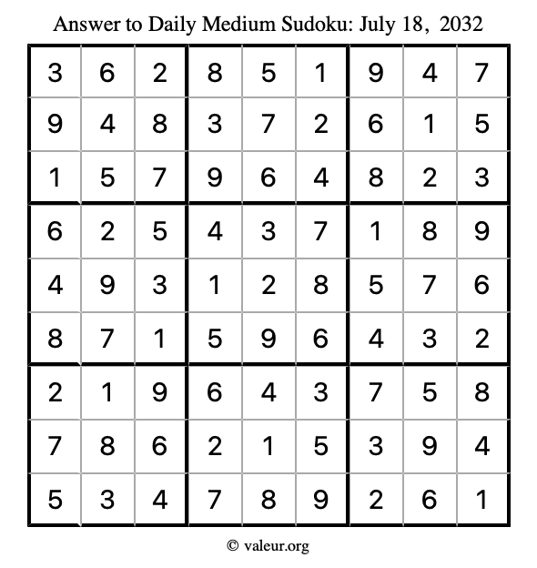 Answer to medium sudoku July 18, 2032