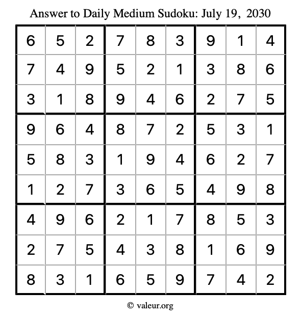 Answer to medium sudoku July 19, 2030