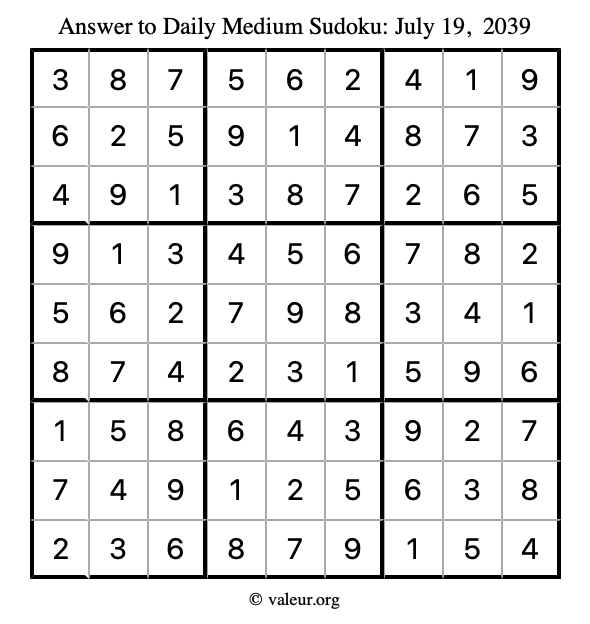 Answer to medium sudoku July 19, 2039