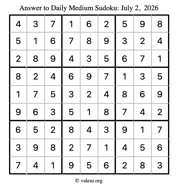 Answer to medium sudoku July 2, 2026