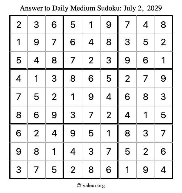Answer to medium sudoku July 2, 2029