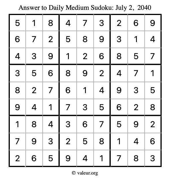 Answer to medium sudoku July 2, 2040