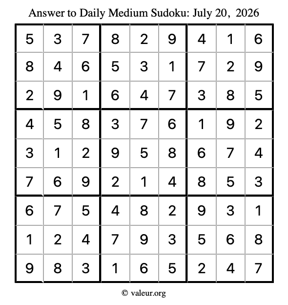 Answer to medium sudoku July 20, 2026