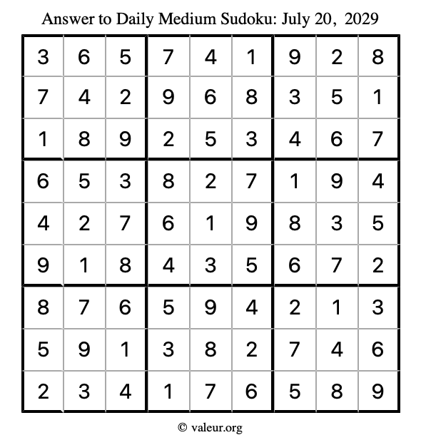 Answer to medium sudoku July 20, 2029
