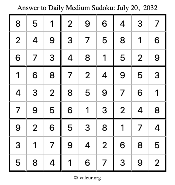 Answer to medium sudoku July 20, 2032