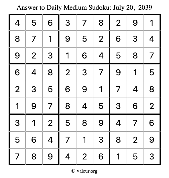 Answer to medium sudoku July 20, 2039