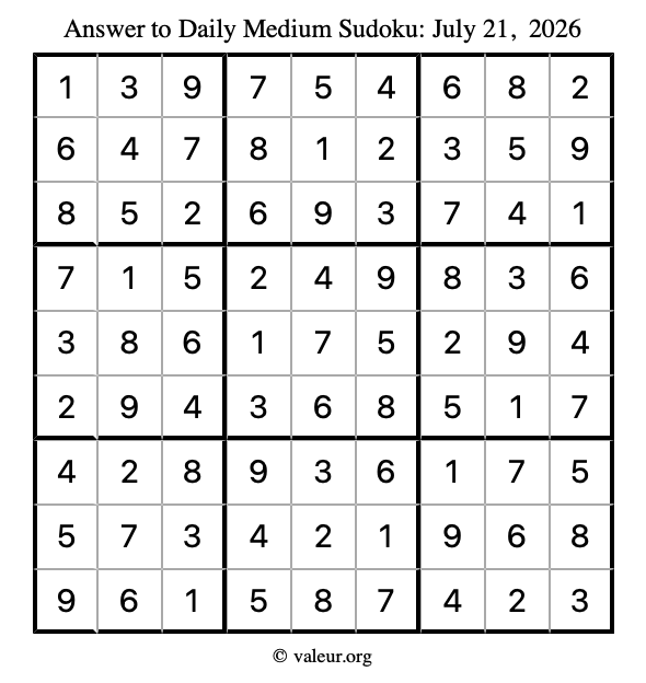 Answer to medium sudoku July 21, 2026