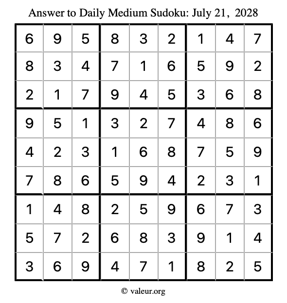 Answer to medium sudoku July 21, 2028