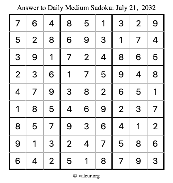Answer to medium sudoku July 21, 2032