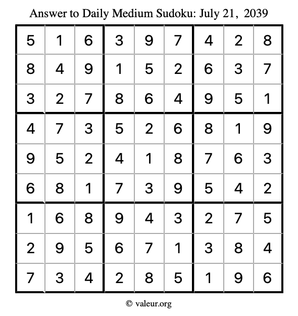 Answer to medium sudoku July 21, 2039