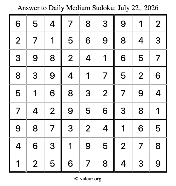 Answer to medium sudoku July 22, 2026