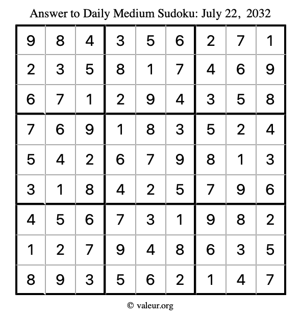 Answer to medium sudoku July 22, 2032