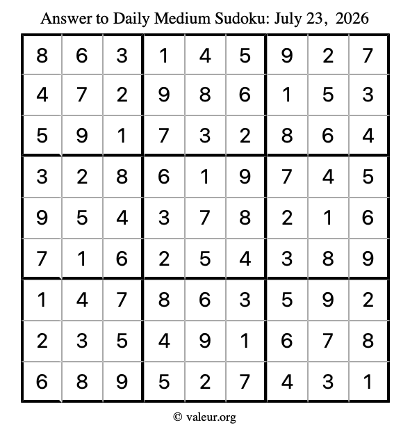 Answer to medium sudoku July 23, 2026