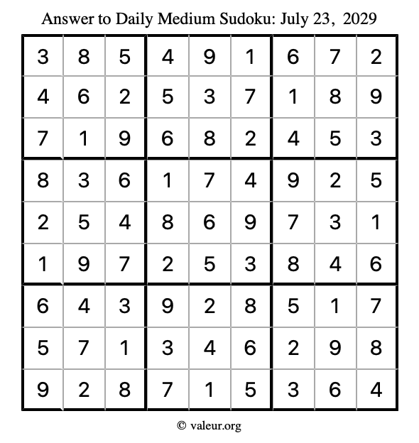 Answer to medium sudoku July 23, 2029