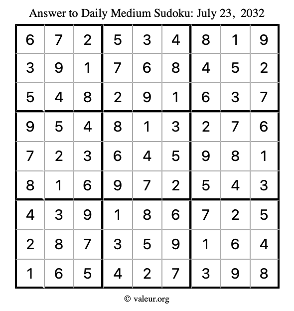 Answer to medium sudoku July 23, 2032