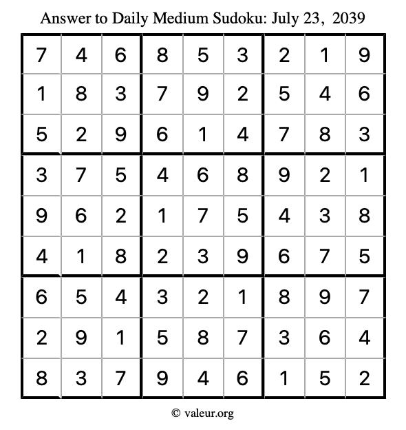 Answer to medium sudoku July 23, 2039