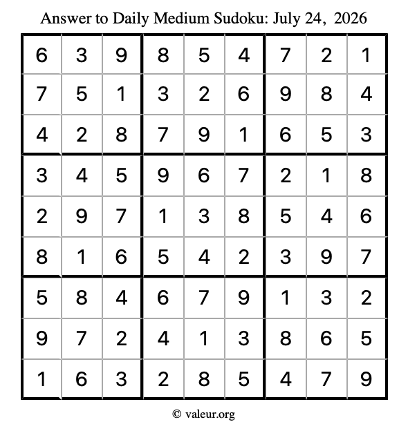 Answer to medium sudoku July 24, 2026