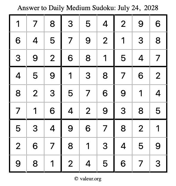 Answer to medium sudoku July 24, 2028