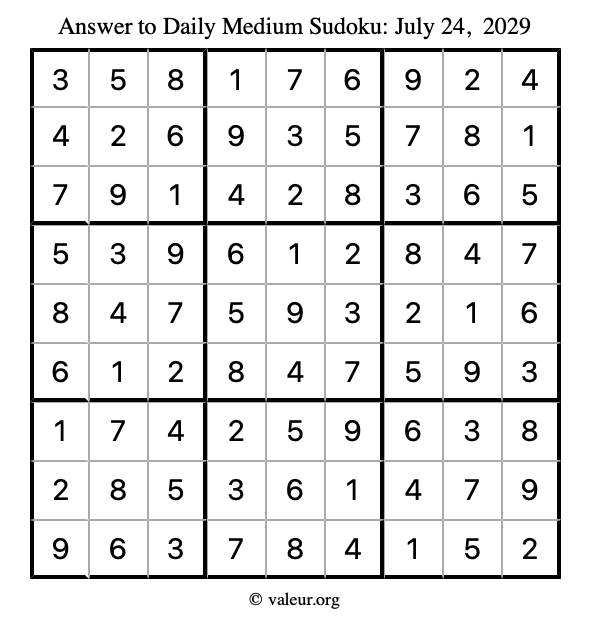Answer to medium sudoku July 24, 2029