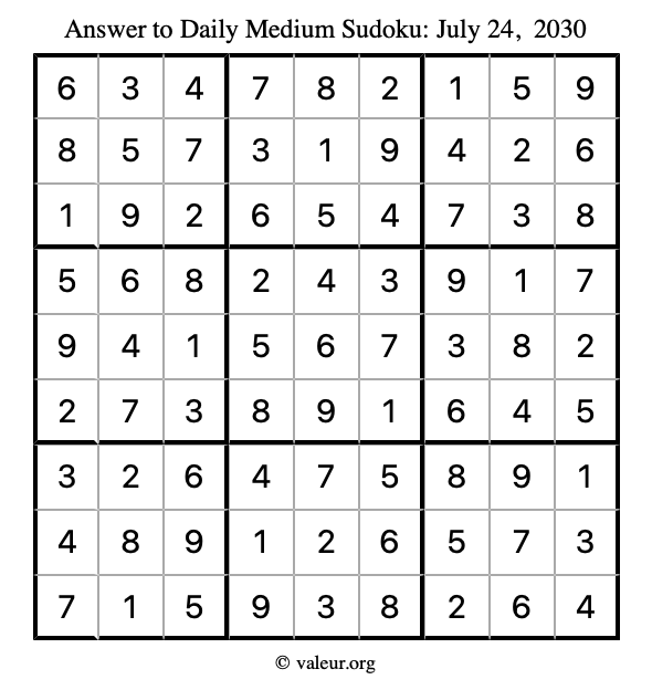 Answer to medium sudoku July 24, 2030
