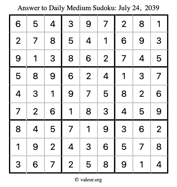 Answer to medium sudoku July 24, 2039