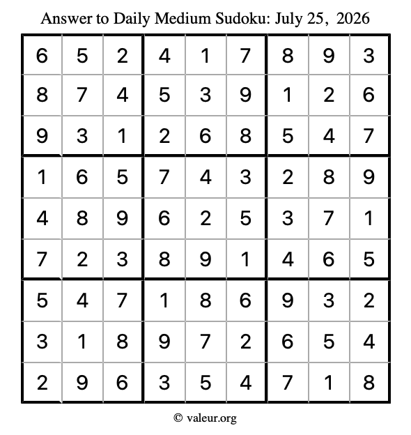 Answer to medium sudoku July 25, 2026