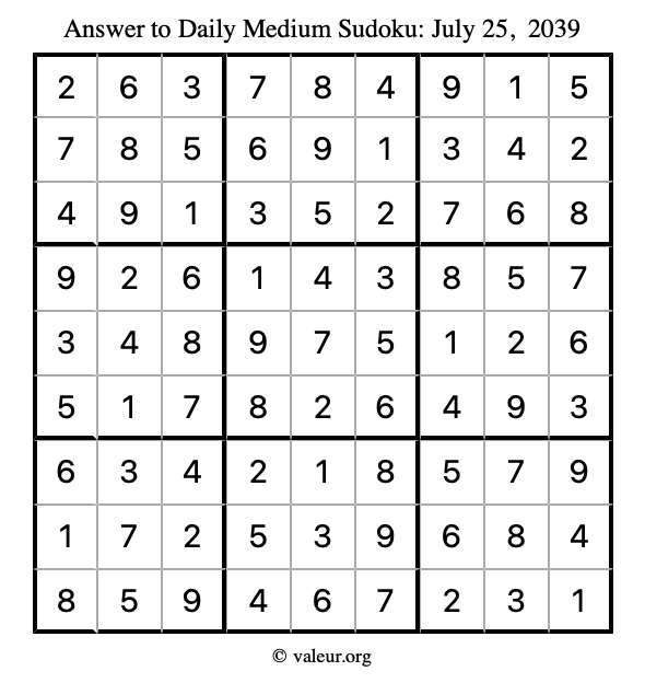 Answer to medium sudoku July 25, 2039