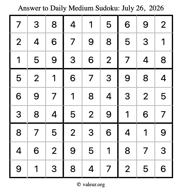 Answer to medium sudoku July 26, 2026