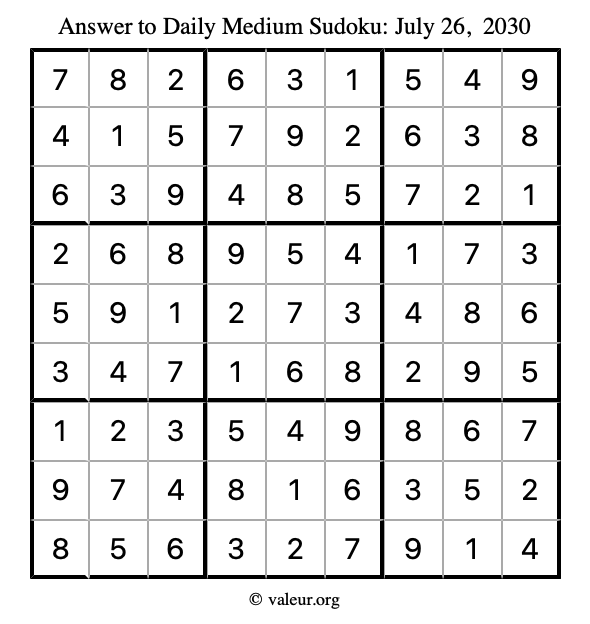 Answer to medium sudoku July 26, 2030