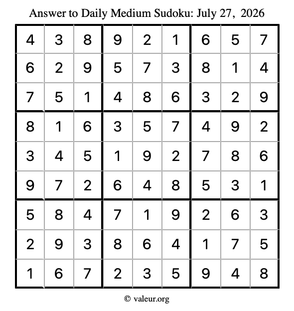 Answer to medium sudoku July 27, 2026