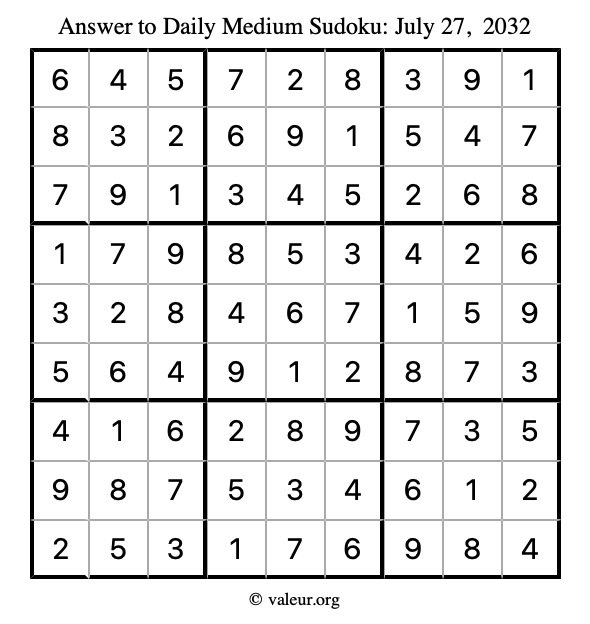 Answer to medium sudoku July 27, 2032