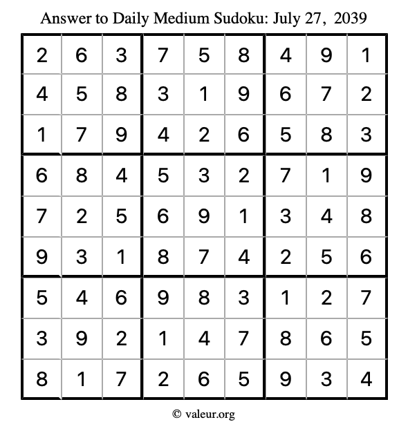 Answer to medium sudoku July 27, 2039