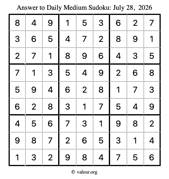 Answer to medium sudoku July 28, 2026