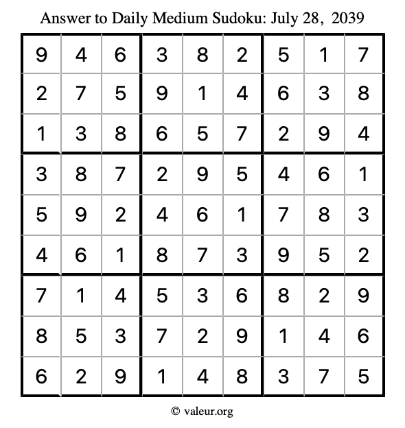 Answer to medium sudoku July 28, 2039