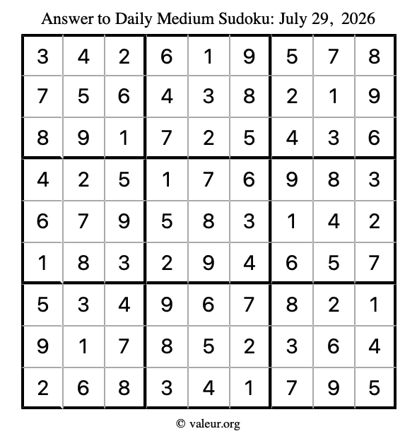 Answer to medium sudoku July 29, 2026