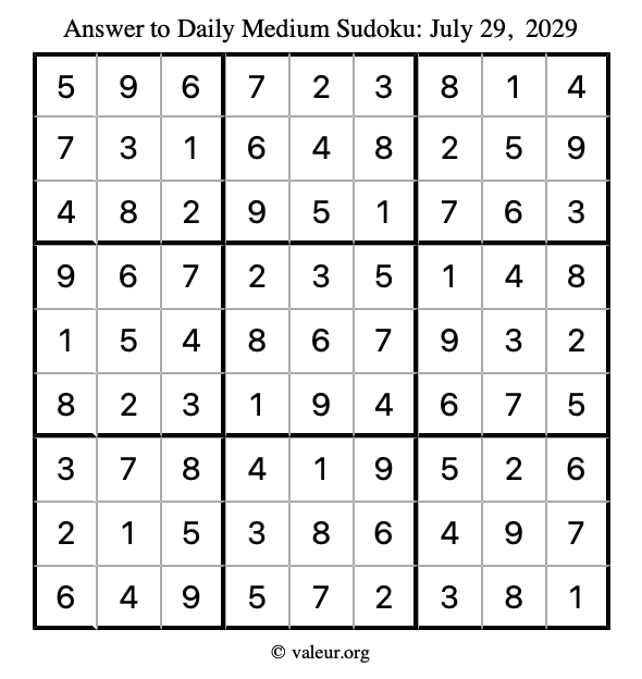 Answer to medium sudoku July 29, 2029