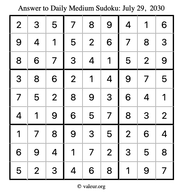 Answer to medium sudoku July 29, 2030