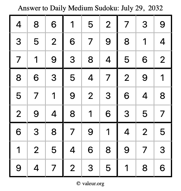 Answer to medium sudoku July 29, 2032