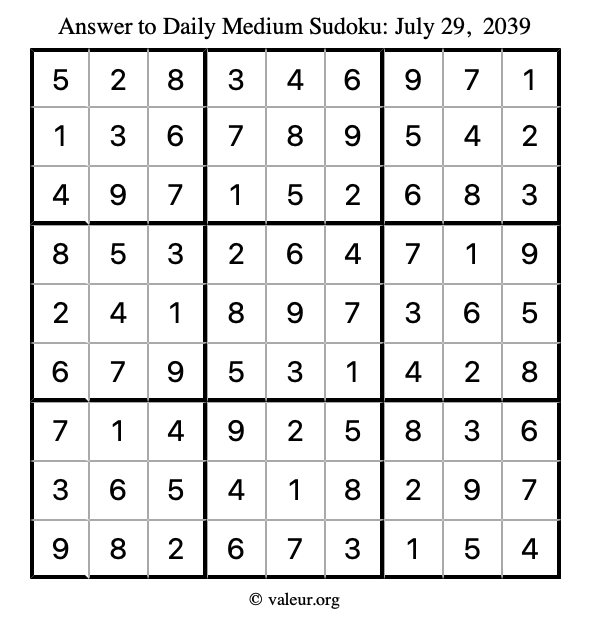 Answer to medium sudoku July 29, 2039