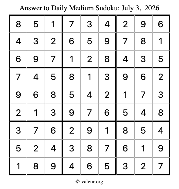 Answer to medium sudoku July 3, 2026
